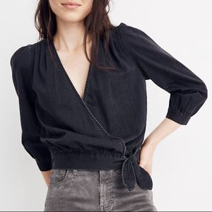 NWT Madewell Black Wrap Top Denim Jeans XS…